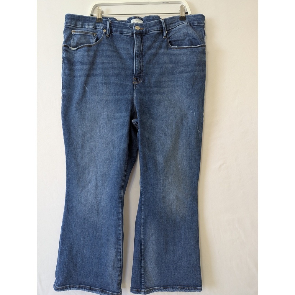 Good American Women's Blue Denim Good Legs‎ Crop Mini Boot Jeans Pus Size 24